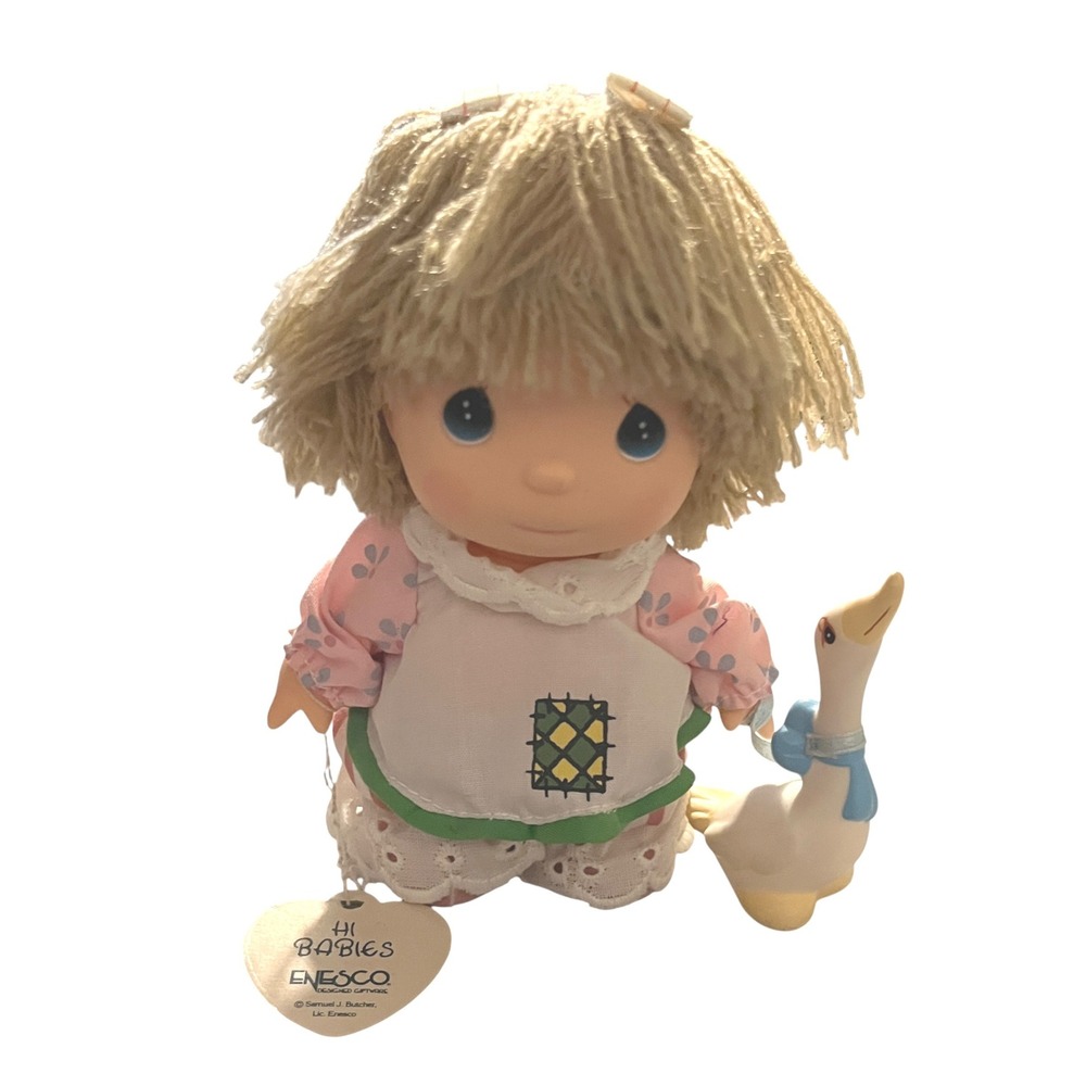 Vintage 1991 Enesco Precious Moments Hi Babies Doll with Goose 767891 NWT